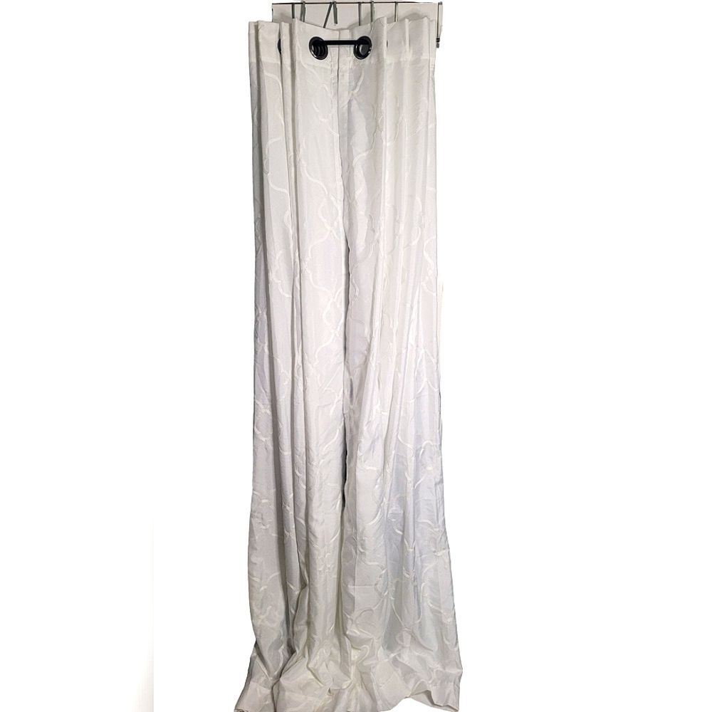 Miuco Pair of White Embroidered Trellis Pattern Curtains